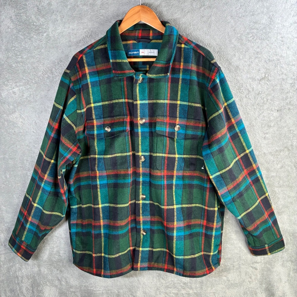 Old Navy Green Plaid Lightweight Shirt Jacket